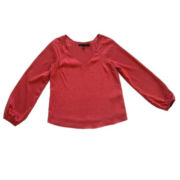 WHBM Blouse Salmon Pink Metallic Sweetheart Neck Long Sleeve Top Size XS - Picture 12 of 12